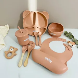 Bộ ăn dặm silicon Moby cao cấp đế chống trượt siêu nhẹ tặng thìa silicon - MejCare