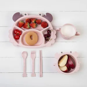 Bộ khay ăn dặm lúa mạch 6 món hình cua đáng yêu an toàn cho bé - MejCare